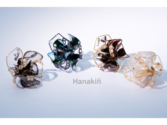 Hanakin花金 線絲編織冬花 白 手作飾品耳環（單顆） 第7張的照片