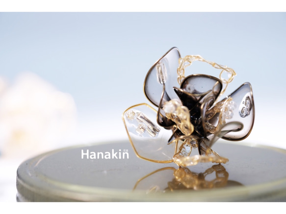 Hanakin花金 線絲編織冬花 透黑 手作飾品耳環（單顆） 第2張的照片
