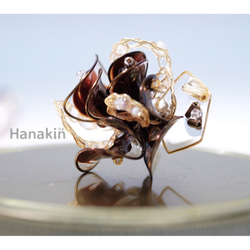 Hanakin花金 線絲編織冬花 暈染咖啡透金 手作飾品耳環（單顆） 第2張的照片