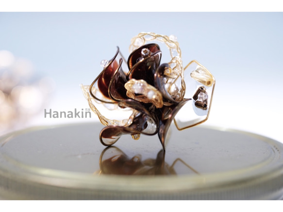 Hanakin花金 線絲編織冬花 暈染咖啡透金 手作飾品耳環（單顆） 第2張的照片