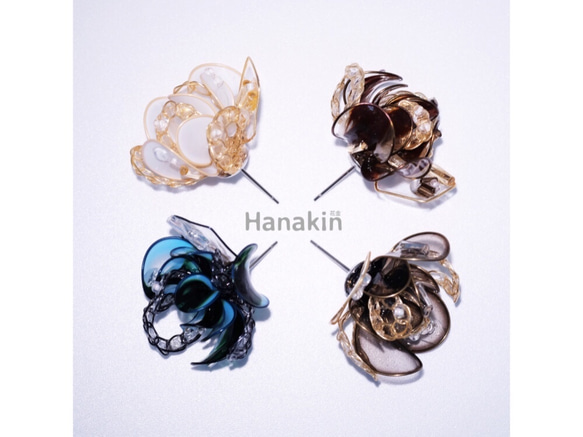 Hanakin花金 線絲編織冬花 暈染咖啡透金 手作飾品耳環（單顆） 第9張的照片