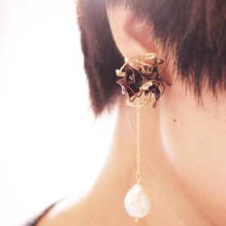 Hanakin花金 線絲編織冬花 暈染咖啡透金 手作飾品耳環（單顆） 第5張的照片