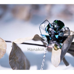 Hanakin花金 線絲編織冬花 暈染淺藍墨綠 手作飾品耳環（單顆） 第3張的照片