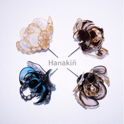 Hanakin花金 線絲編織冬花 暈染淺藍墨綠 手作飾品耳環（單顆） 第8張的照片