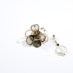 Hanakin花金 線絲編織冬花 透黑 手作飾品耳環（一對） 第2張的照片