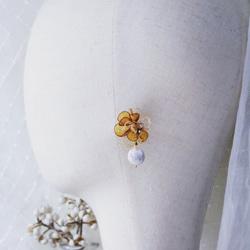 Hanakin花金 線絲編織冬花 琥珀 手作飾品耳環（一對） 第3張的照片