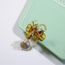 Hanakin花金 線絲編織冬花 琥珀 手作飾品耳環（一對） 第4張的照片
