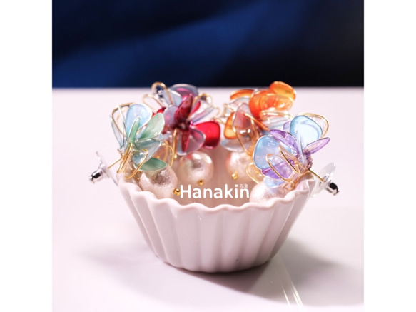 Hanakin花金 小品 紫x藍 手作飾品耳環（一對） 第2張的照片