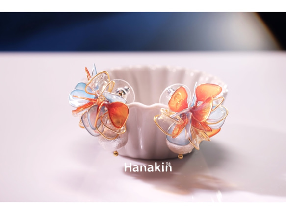 Hanakin花金 小品 橙x藍 手作飾品耳環（一對） 第1張的照片