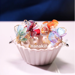 Hanakin花金 小品 橙x藍 手作飾品耳環（一對） 第2張的照片