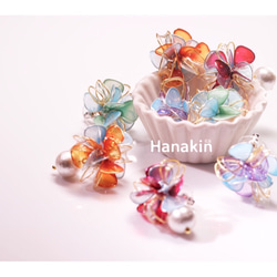 Hanakin花金 小品 橙x藍 手作飾品耳環（一對） 第4張的照片