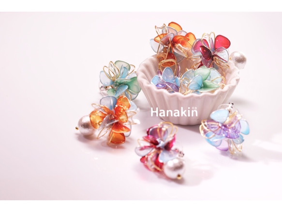 Hanakin花金 小品 橙x藍 手作飾品耳環（一對） 第4張的照片