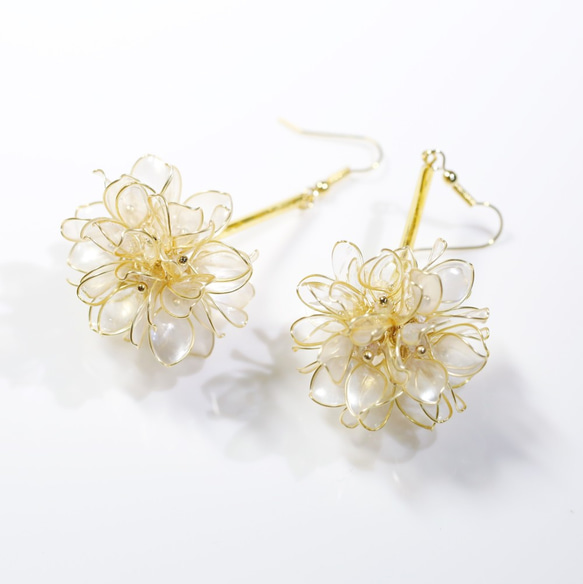 Hanakin花金 花球 珠光白 手作飾品耳環（一對） 第1張的照片