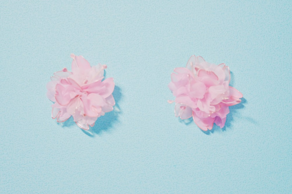 Hanakin花金 花糰 櫻粉 手作飾品耳環（一對） 第2張的照片