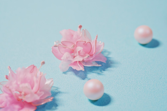 Hanakin花金 花糰 櫻粉 手作飾品耳環（一對） 第4張的照片