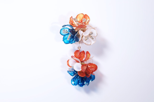 Hanakin花金 Flamenco 橙藍 手作飾品耳環 （單顆） 第1張的照片