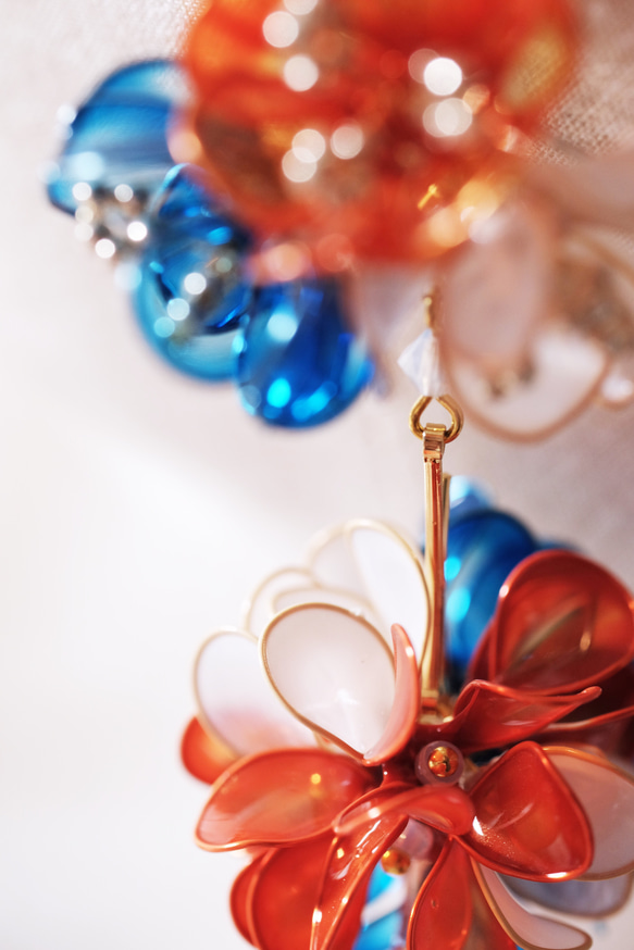 Hanakin花金 Flamenco 橙藍 手作飾品耳環 （單顆） 第5張的照片