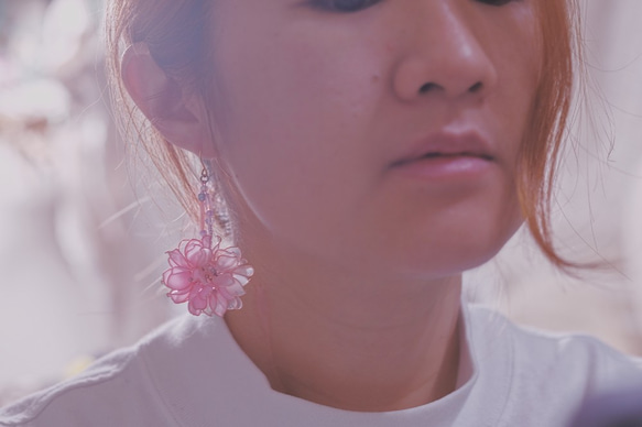櫻花花球 手作飾品耳環（一對） 第8張的照片