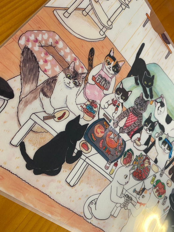 クリアファイルＡ4「猫のパーティ」 2枚目の画像