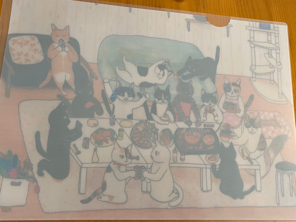 クリアファイルＡ4「猫のパーティ」 3枚目の画像