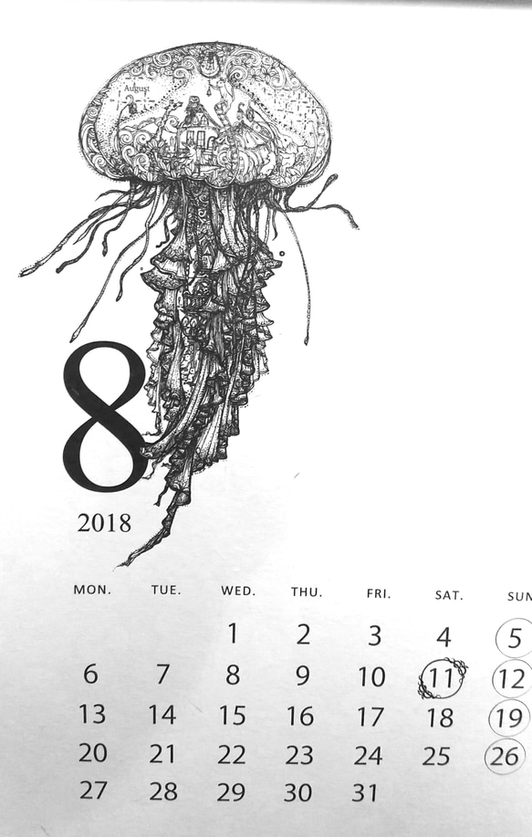 2018年 線描画 カレンダー 3枚目の画像