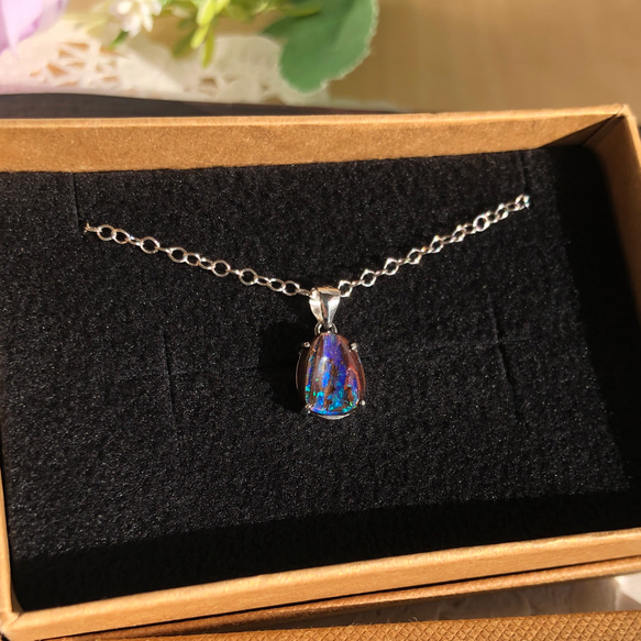 天然ボルダー（アイアン）オパールシルバーネックレス1.90ct☆オーストラリア・Yowah産の原石から磨きました! 9枚目の画像