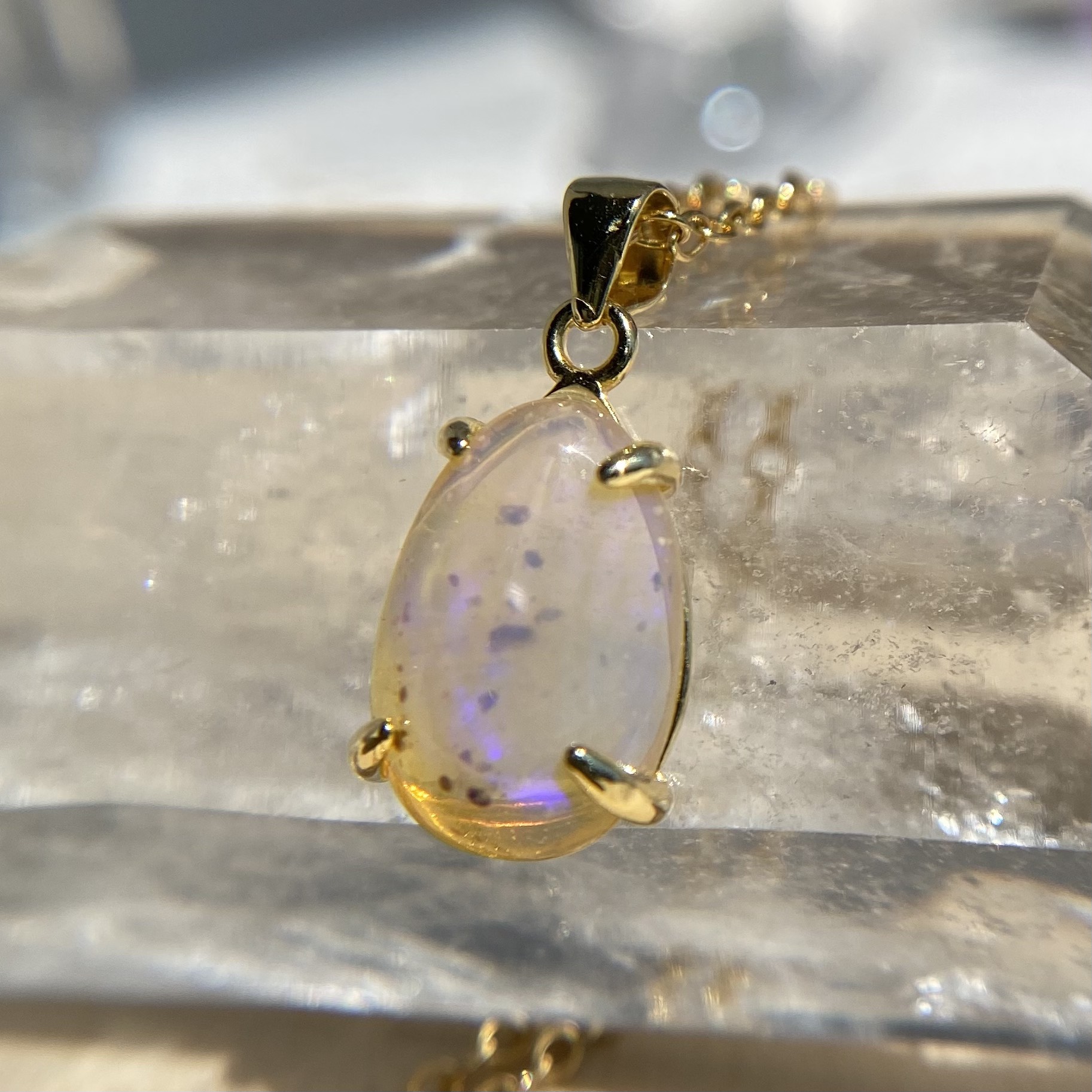 天然クリスタルオパール14kgfネックレス2.34ct☆オーストラリア・ライトニングリッジ産の原石から磨きました！