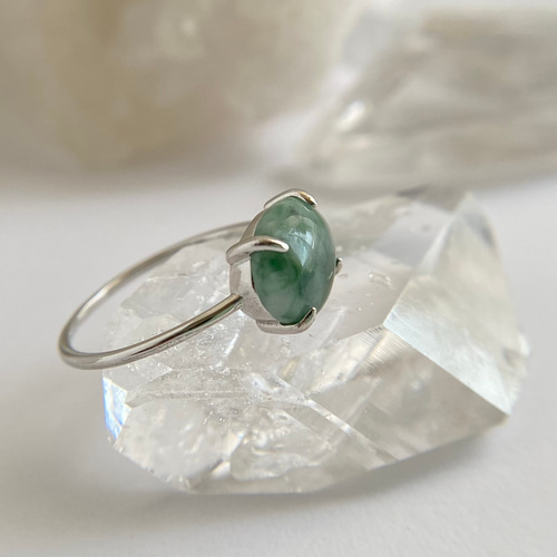 13号/天然翡翠シルバーリング 新潟県青海産原石から磨いた1点もの  