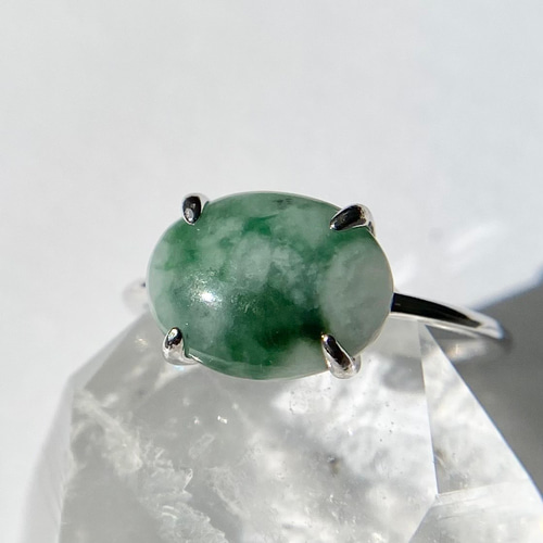 13号/天然翡翠シルバーリング 新潟県青海産原石から磨いた1点もの  