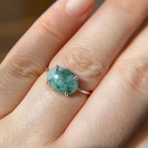 13号/天然翡翠シルバーリング 新潟県青海産原石から磨いた1点もの  