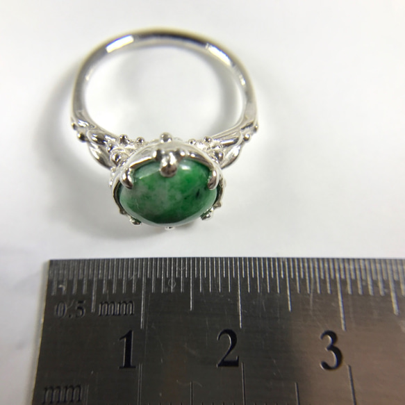 天然翡翠シルバーリング4.12ct （ミャンマー産）12.5号☆原石から磨いた１点もの！ 9枚目の画像