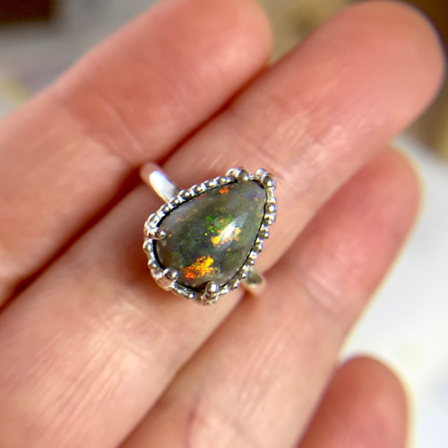 天然マトリックスオパール純銀リング3.19ct☆10〜12号オーストラリア