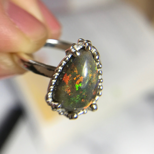 マトリックスオパールシルバーリング 天然マトリックスオパール純銀リング3.19ct☆オーストラリア