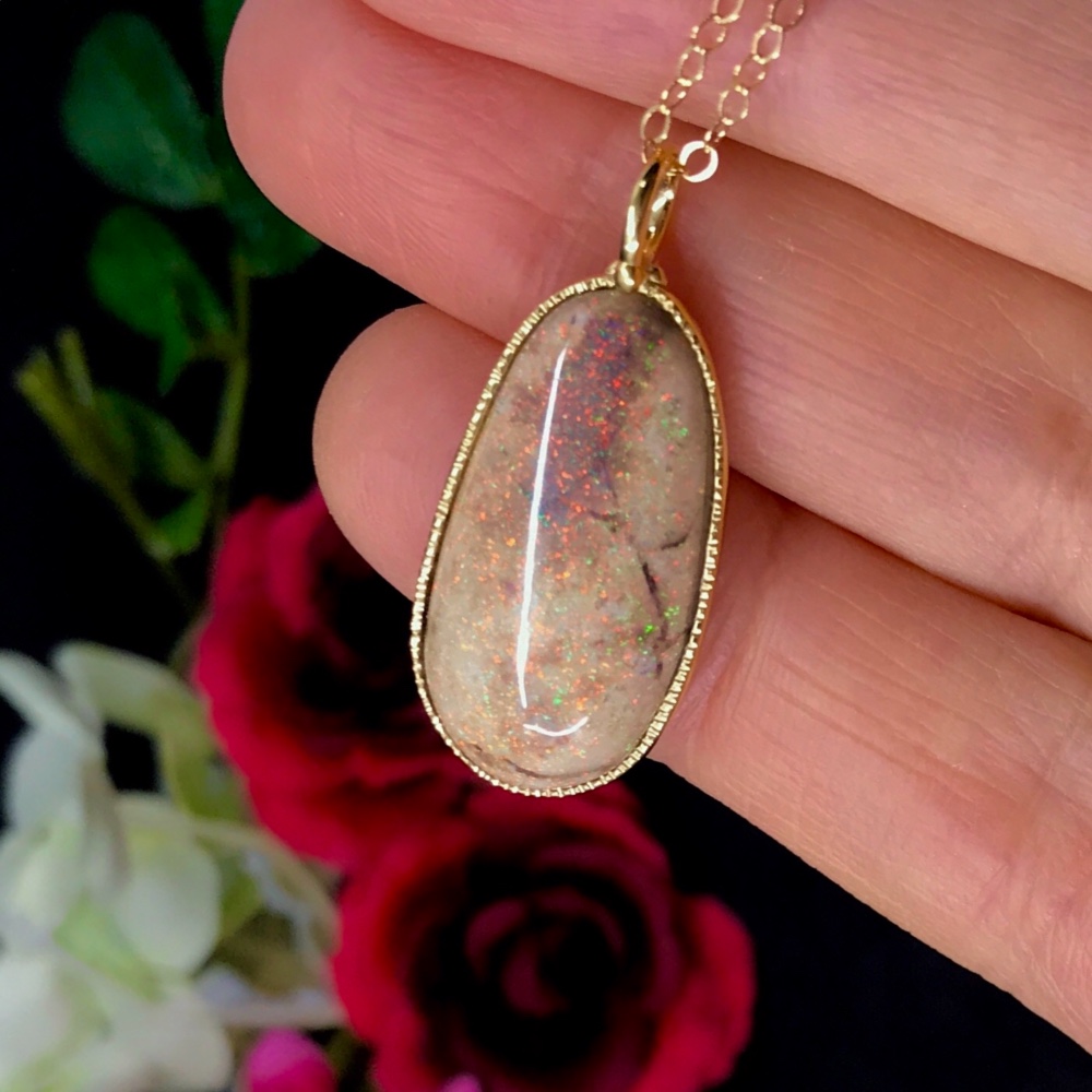 １点もの！天然マトリックスオパールネックレス8.58ct☆オーストラリア・アンダムーカ産の原石から磨きました