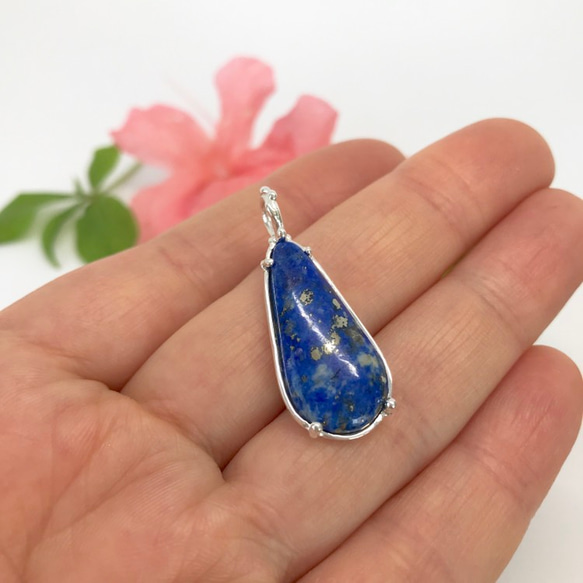 SALE！天然ラピスラズリ純銀ロングネックレス11.85ct 原石から磨いた１点もの！ 3枚目の画像