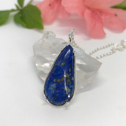 SALE！天然ラピスラズリ純銀ロングネックレス11.85ct 原石から磨いた１点もの！ 6枚目の画像