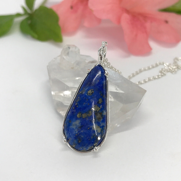 SALE！天然ラピスラズリ純銀ロングネックレス11.85ct 原石から磨いた１点もの！ 6枚目の画像