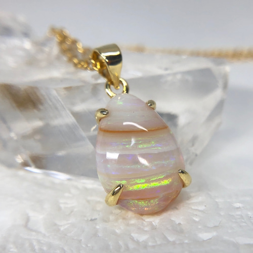 縞模様が可愛い！天然オパール14kgfネックレス2.87ct☆ 原石から磨いた