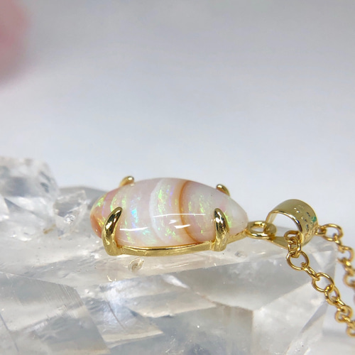 縞模様が可愛い！天然オパール14kgfネックレス2.87ct☆ 原石から磨いた