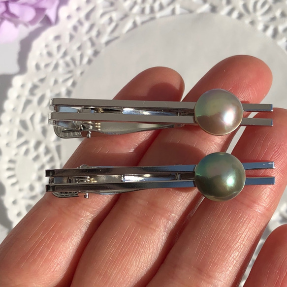ネクタイピンパールk10.とsilver 2個セット