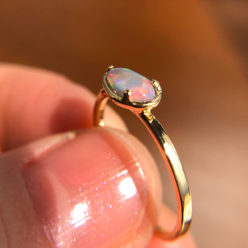 1427 K18プラチナミックスオーストラリア産オパールリング K18天然ブラックオパールリング0.34ct｜11号☆オーストラリア