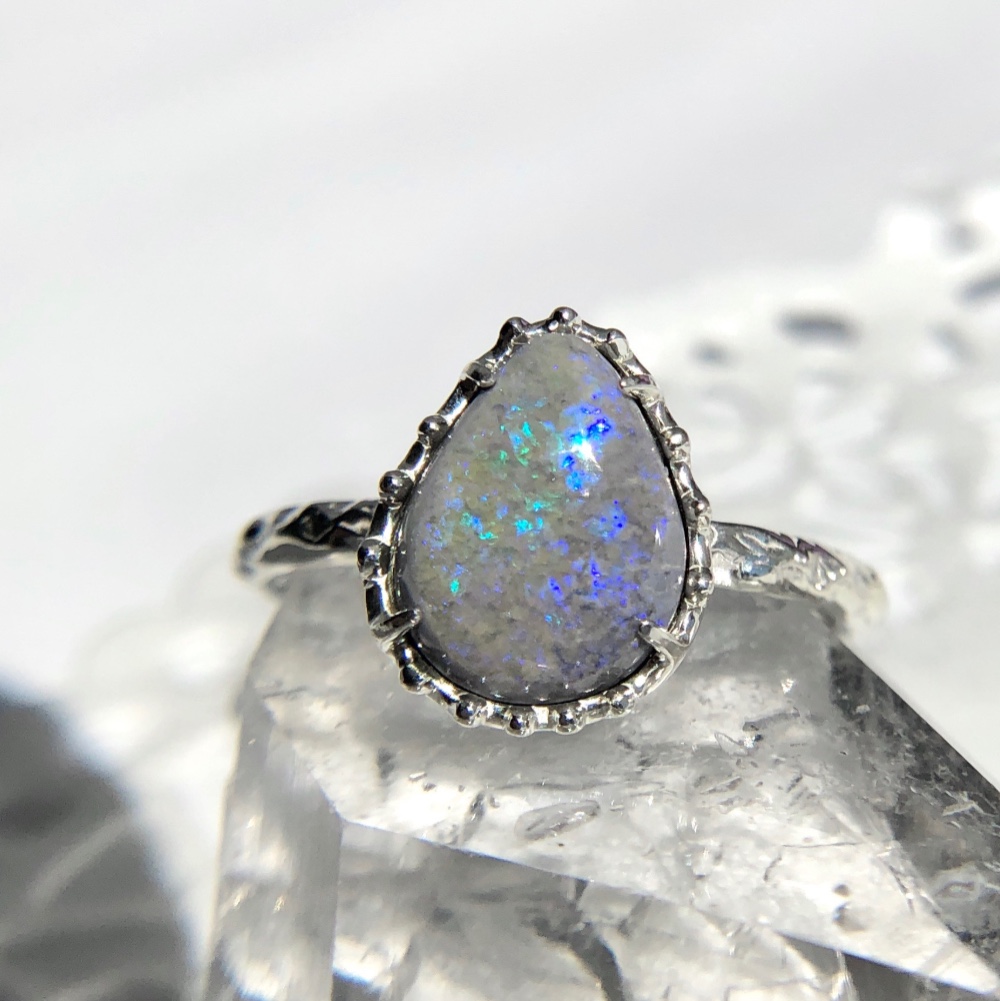 15号 天然オパールシルバーリング2.22ct オーストラリア・ライトニングリッジ産原石から磨いた1点もの！