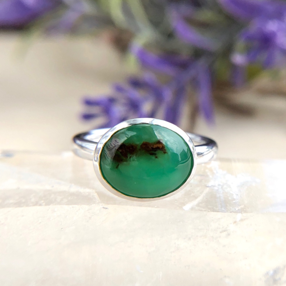 １点もの！天然クリソプレーズシルバーリング2.89ct（オーストラリア産）｜9.5号☆原石から磨きました