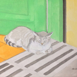 女の子と猫のアクリルガッシュ画1 女の子と猫のアクリルガッシュ画1 絵画 001roadstar 通販
