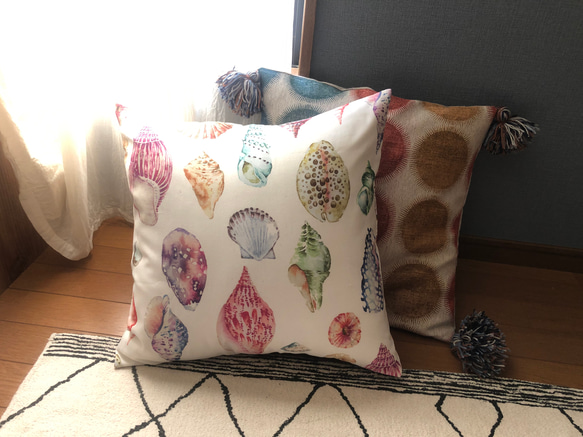 WeedBag 柄 クッションカバー 90cm x 90cm 1枚 貝殻柄クッションカバー♪ クッション・クッションカバー