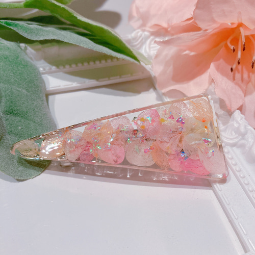 ✨押し花デザイン クリアバレッタ 平らか 