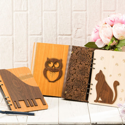 アートフクロウのノートブック/文房具/ギフト/贈り物 - 木材式A5ノート[カスタム色やパターンJieke─1を置き換えます] 2枚目の画像