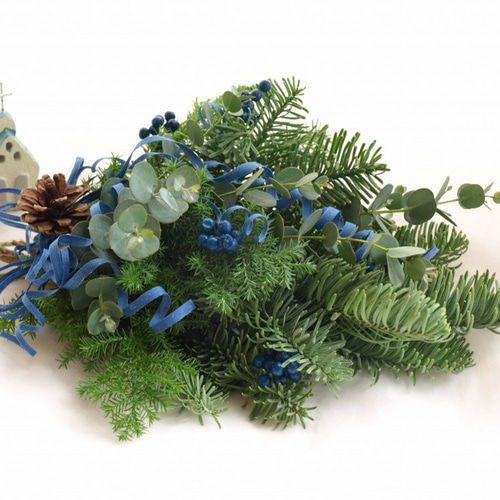 生のモミで作ったミニミニブルークリスマススワッグ～Creema限定