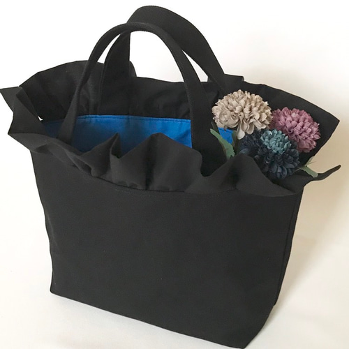 帆布 ドット くすみブルー フリル レッスンバッグ 送料無料【超目玉