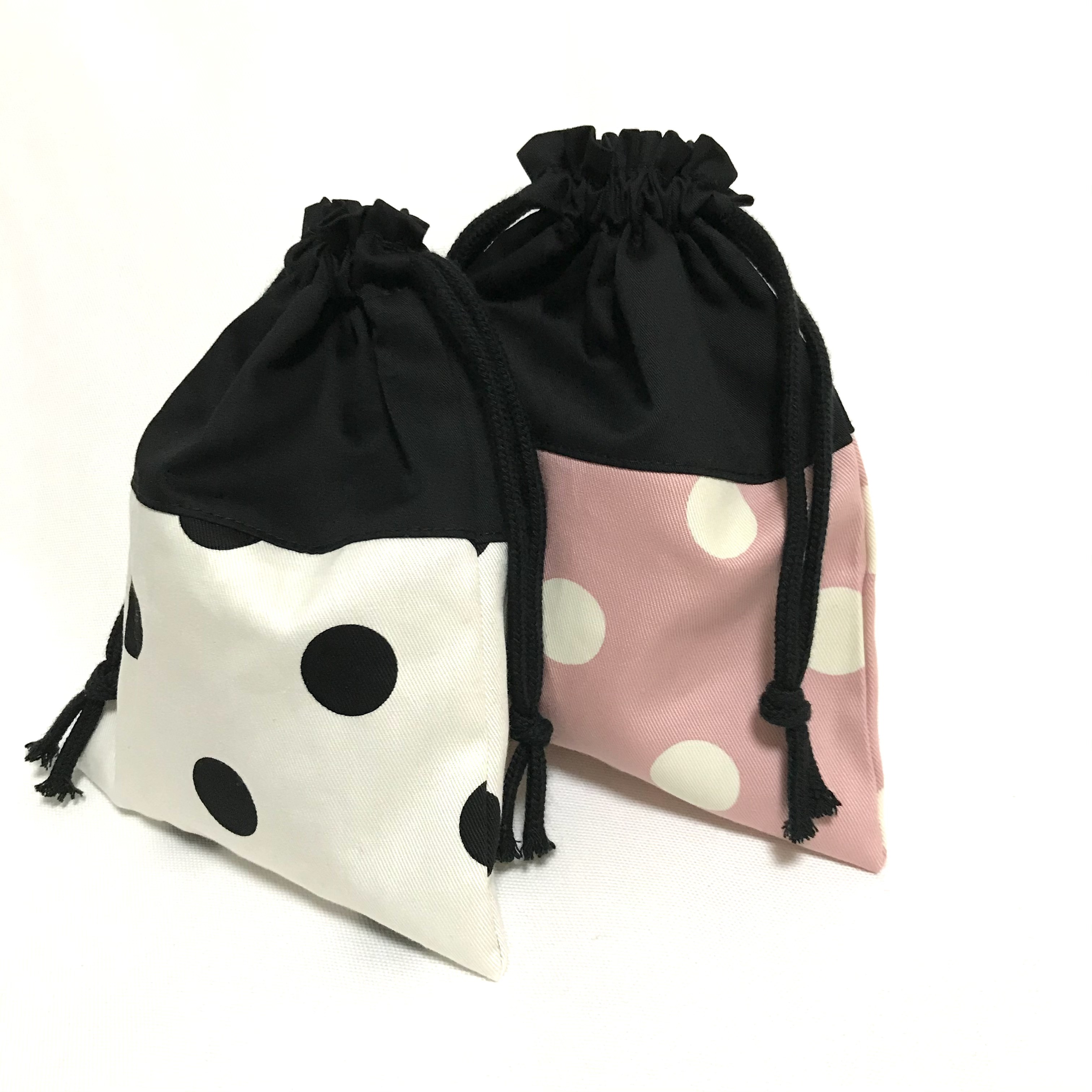 ドット チェック ハンドメイド 給食袋 コップ袋 巾着 入園入学準備  